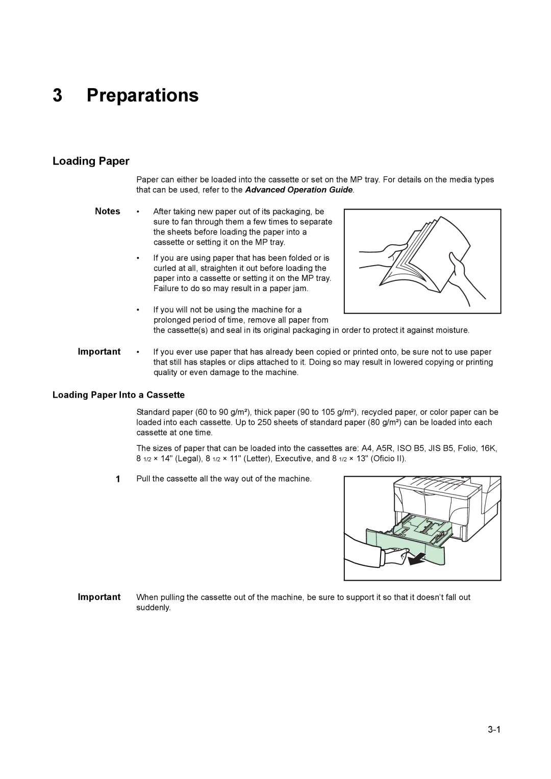 AGFA 1815 Copier manual Loading Paper Into a Cassette 