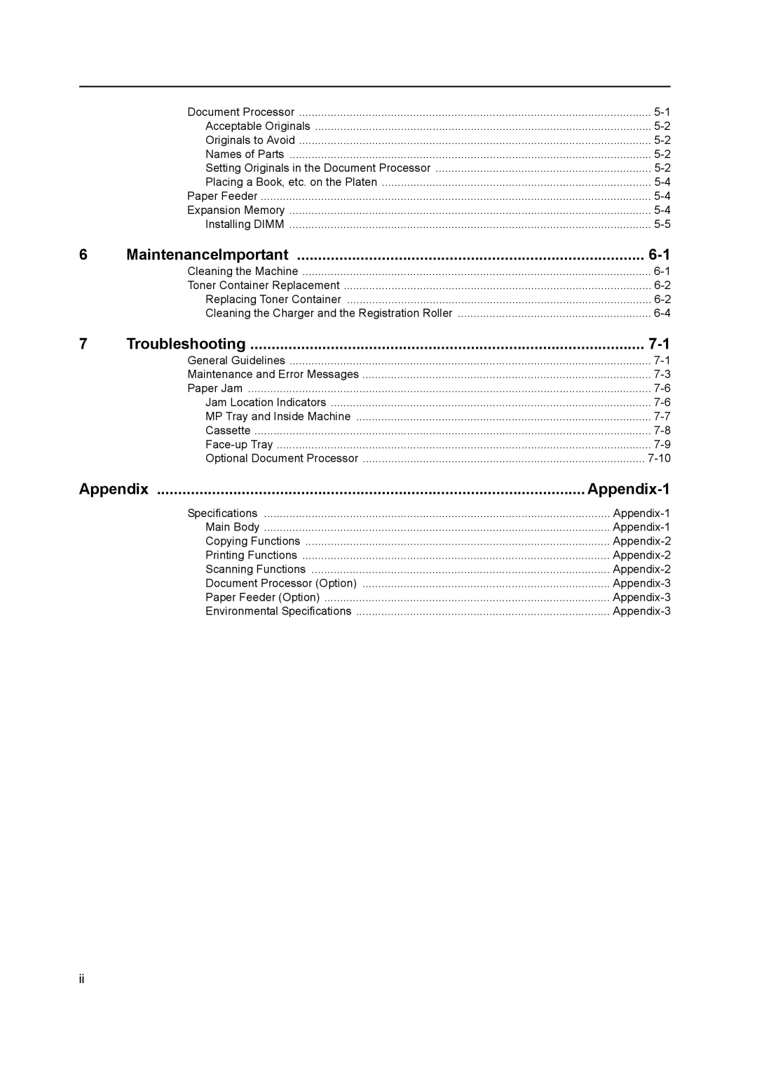 AGFA 1815 Copier manual Appendix Appendix-1, MaintenanceImportant, Troubleshooting 