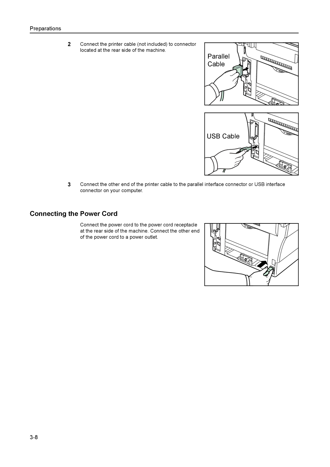 AGFA 1815 Copier manual USB Cable, Connecting the Power Cord 