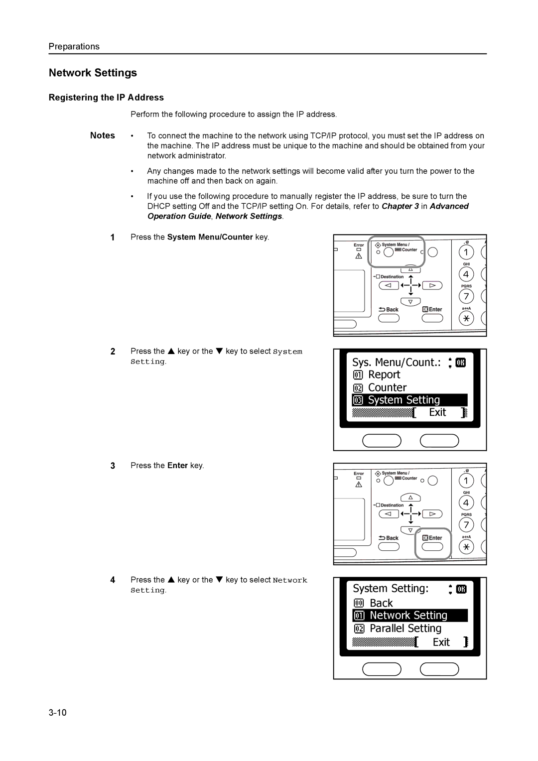 AGFA 1815 Copier manual Network Settings, System Setting 