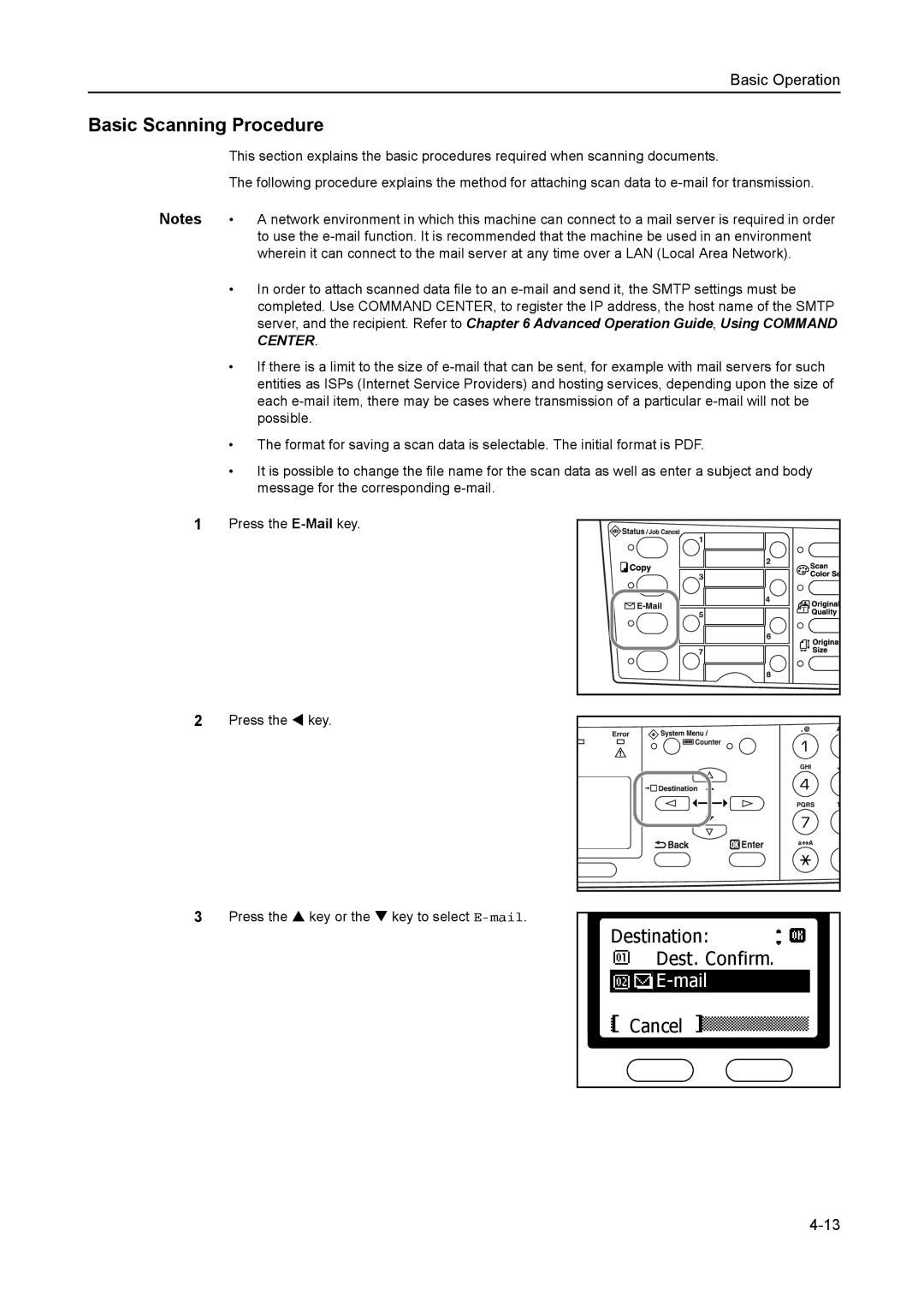 AGFA 1815 Copier manual Basic Scanning Procedure, Destination Dest. Confirm, Mail 