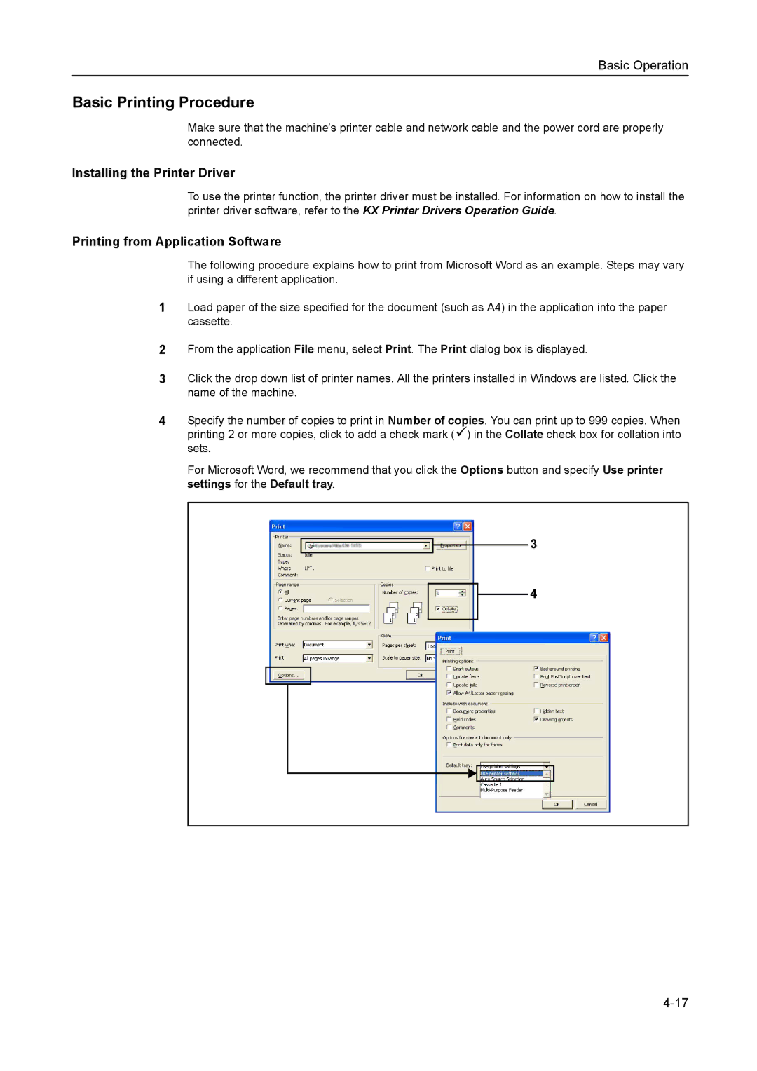 AGFA 1815 Copier manual Basic Printing Procedure, Installing the Printer Driver, Printing from Application Software 