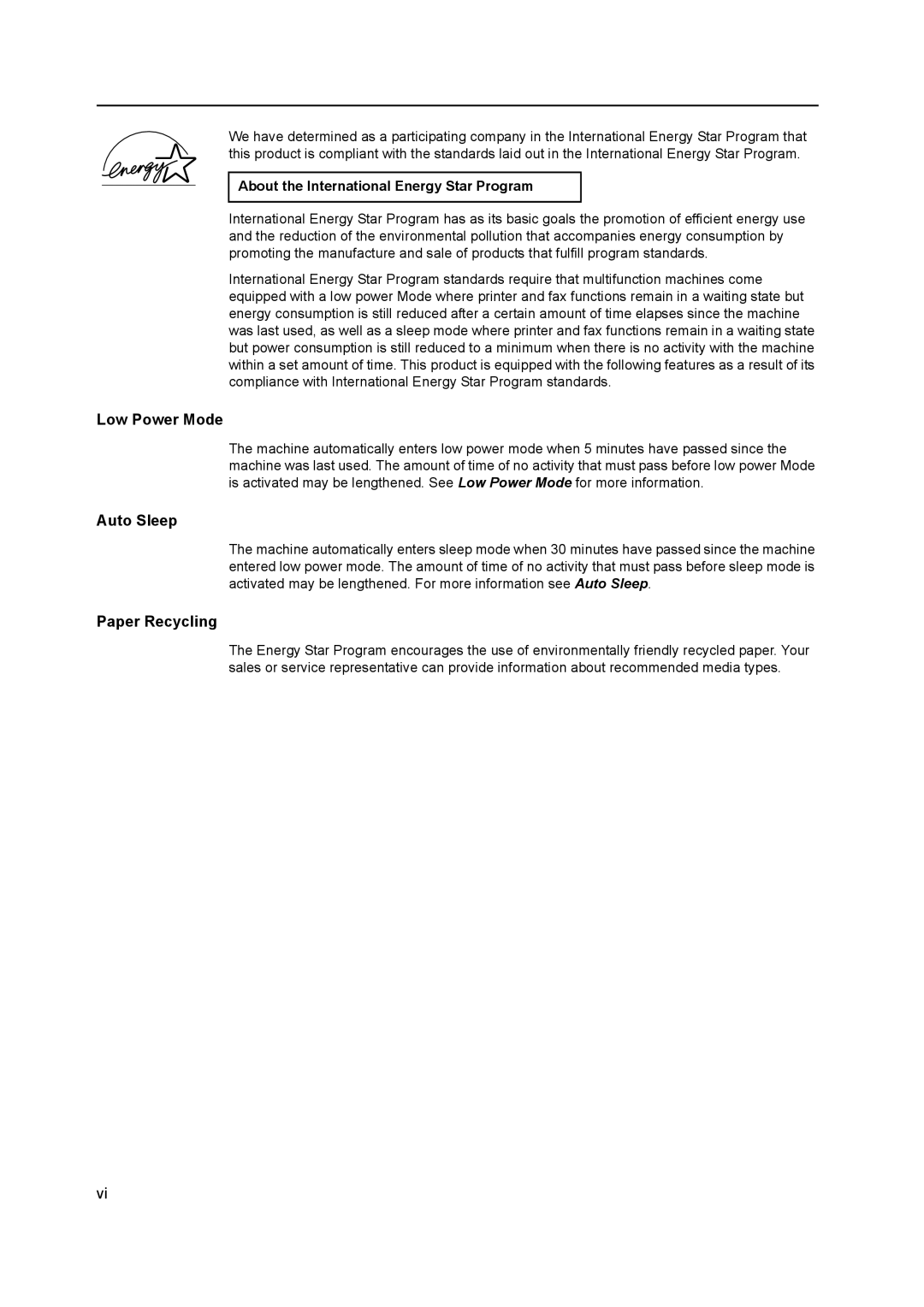 AGFA 1815 Copier manual Low Power Mode, Auto Sleep, Paper Recycling, About the International Energy Star Program 