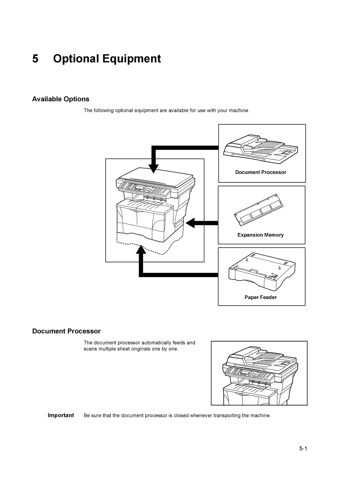 AGFA 1815 Copier manual Available Options, Document Processor, Expansion Memory Paper Feeder 