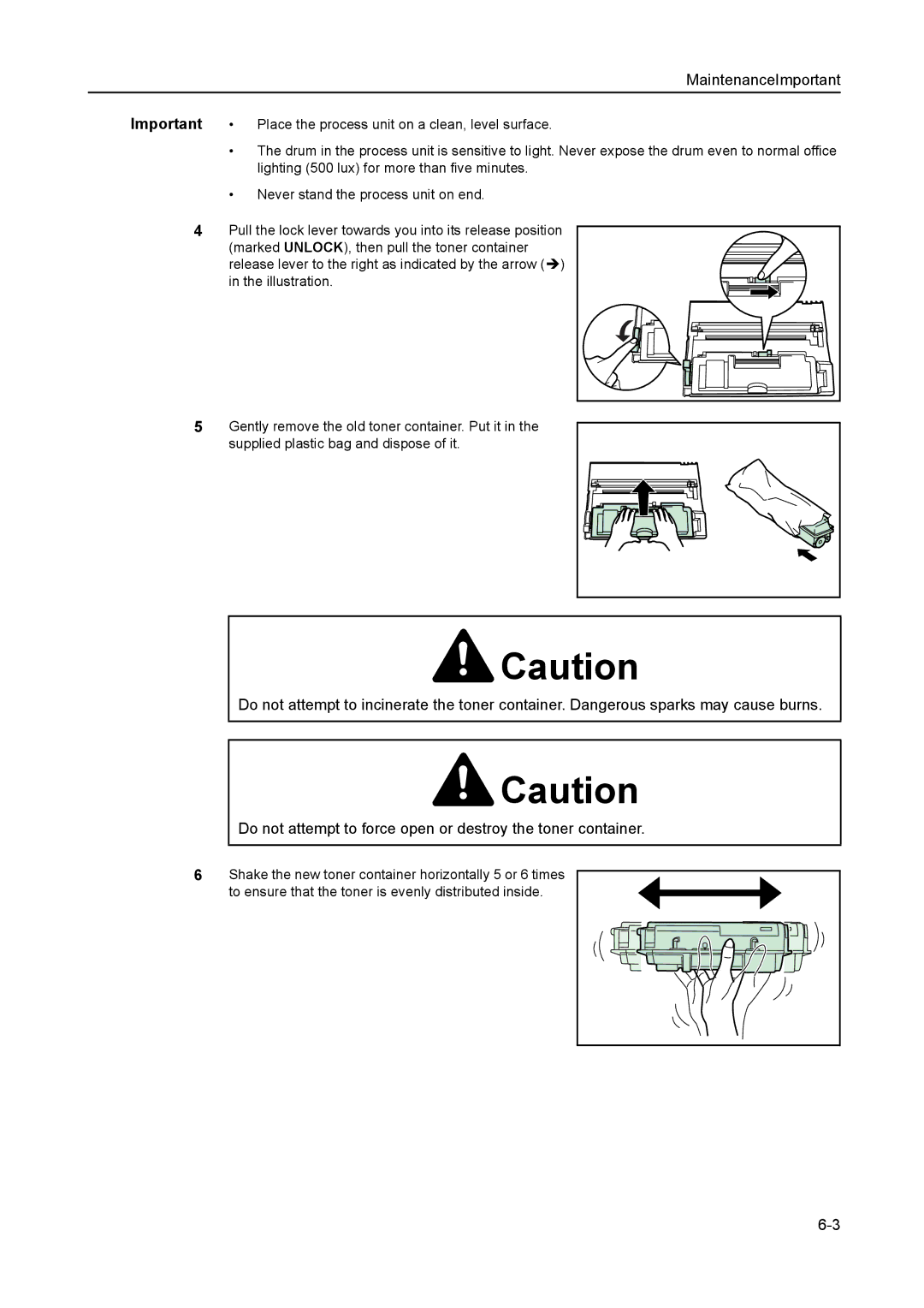 AGFA 1815 Copier manual Never stand the process unit on end 