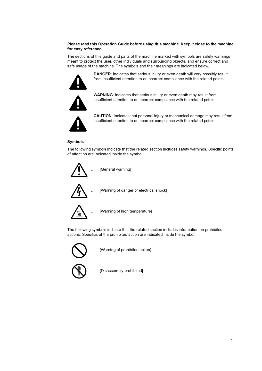 AGFA 1815 Copier manual Vii, Symbols 