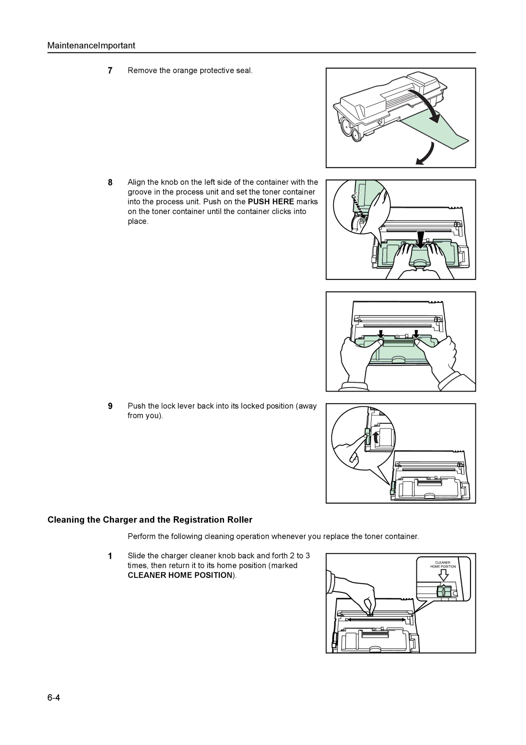 AGFA 1815 Copier manual Cleaning the Charger and the Registration Roller 