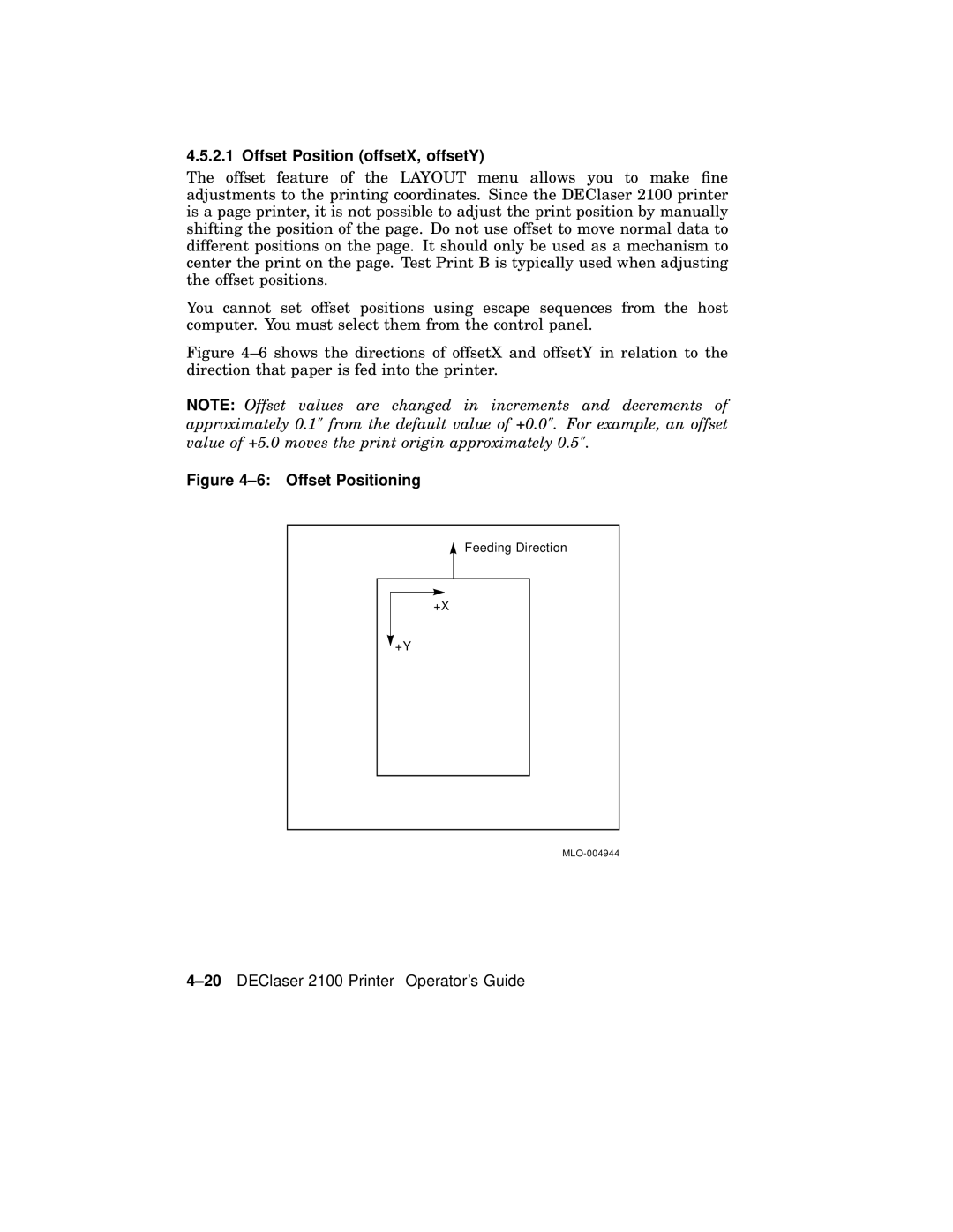 AGFA 2100 manual Offset Position offsetX, offsetY, Offset Positioning 