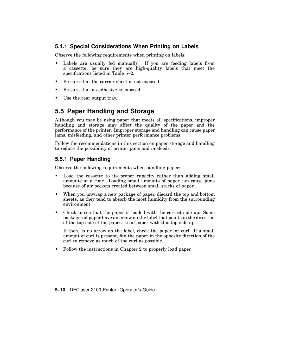 AGFA 2100 manual Paper Handling and Storage, Special Considerations When Printing on Labels 