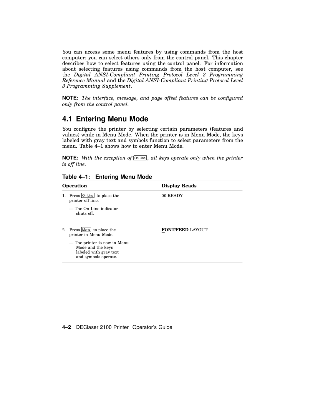 AGFA 2100 manual Entering Menu Mode 