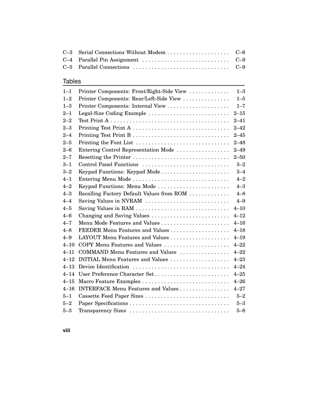 AGFA 2100 manual Tables, Viii 