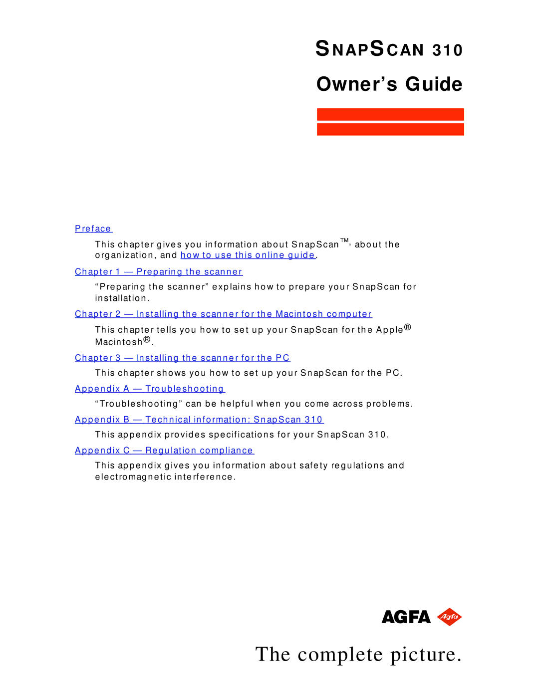 AGFA 310 appendix Owner’s Guide, AP S C AN 3 1 