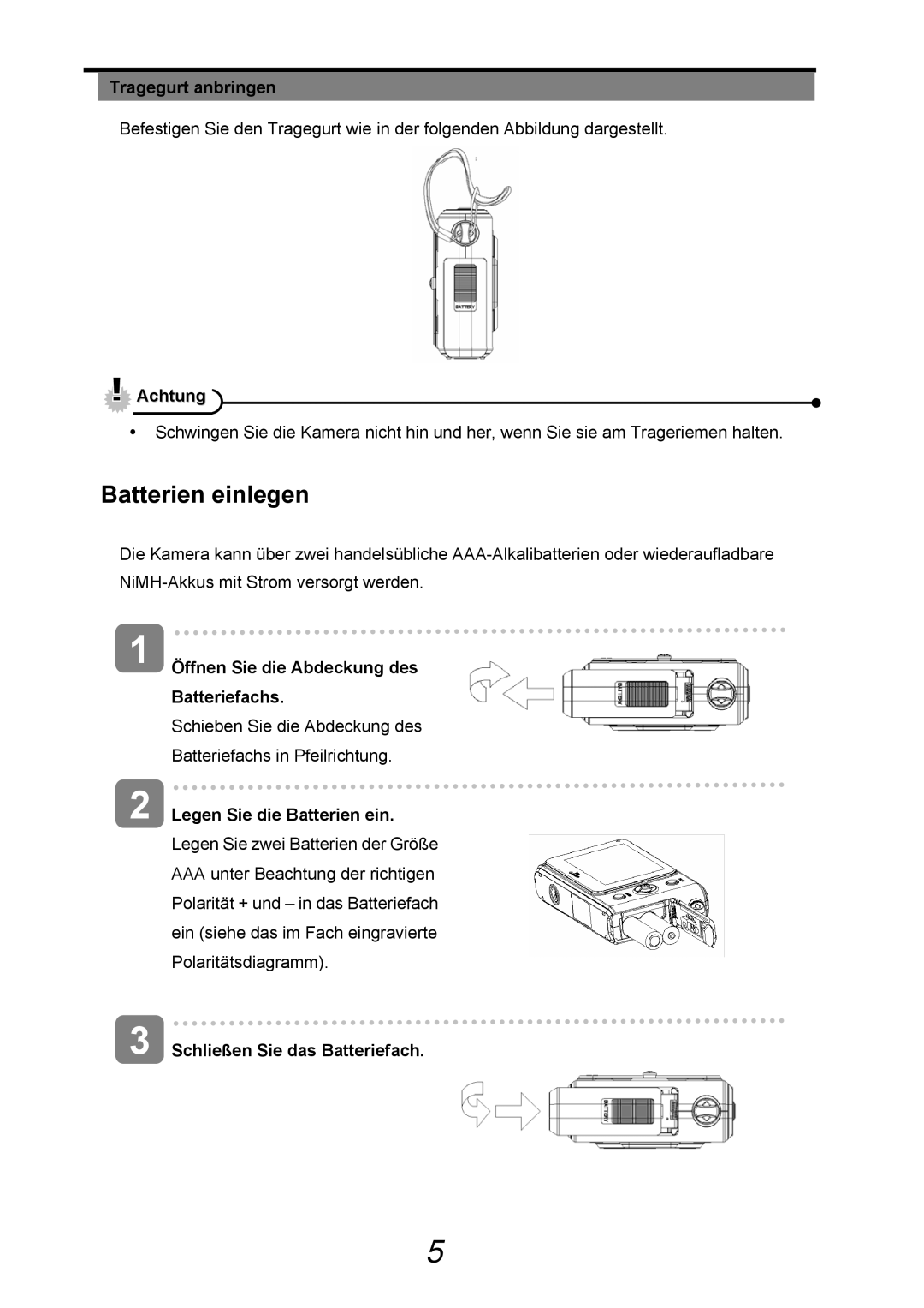 AGFA 505-D manual Batterien einlegen 