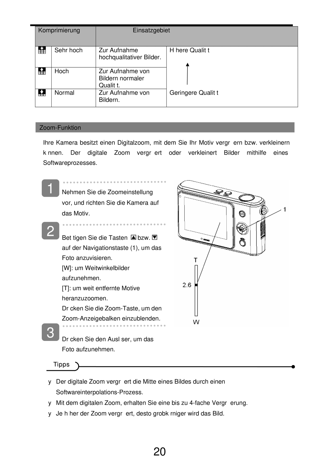 AGFA 505-D manual Komprimierung Einsatzgebiet, Zoom-Funktion 