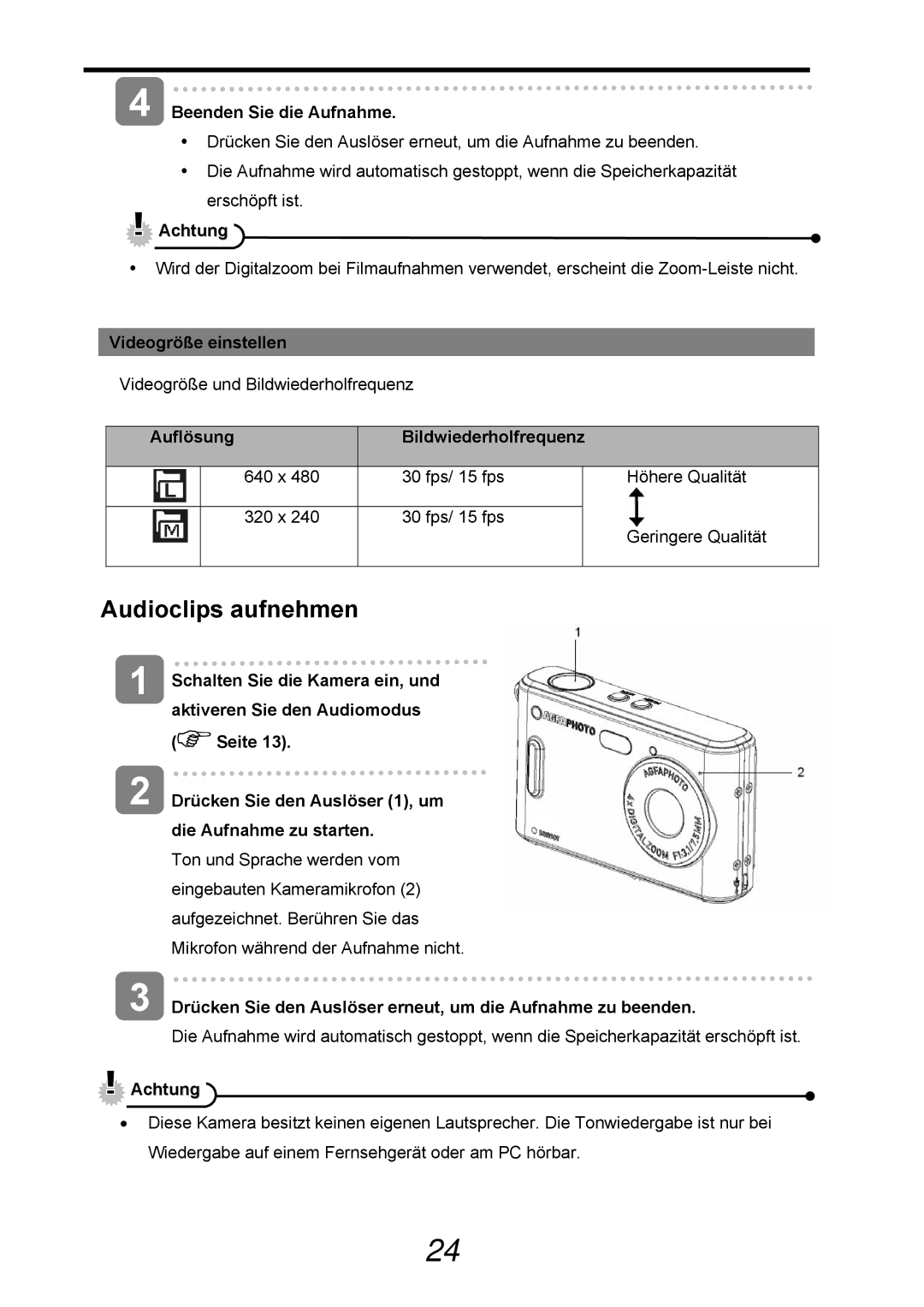 AGFA 505-D manual Audioclips aufnehmen 