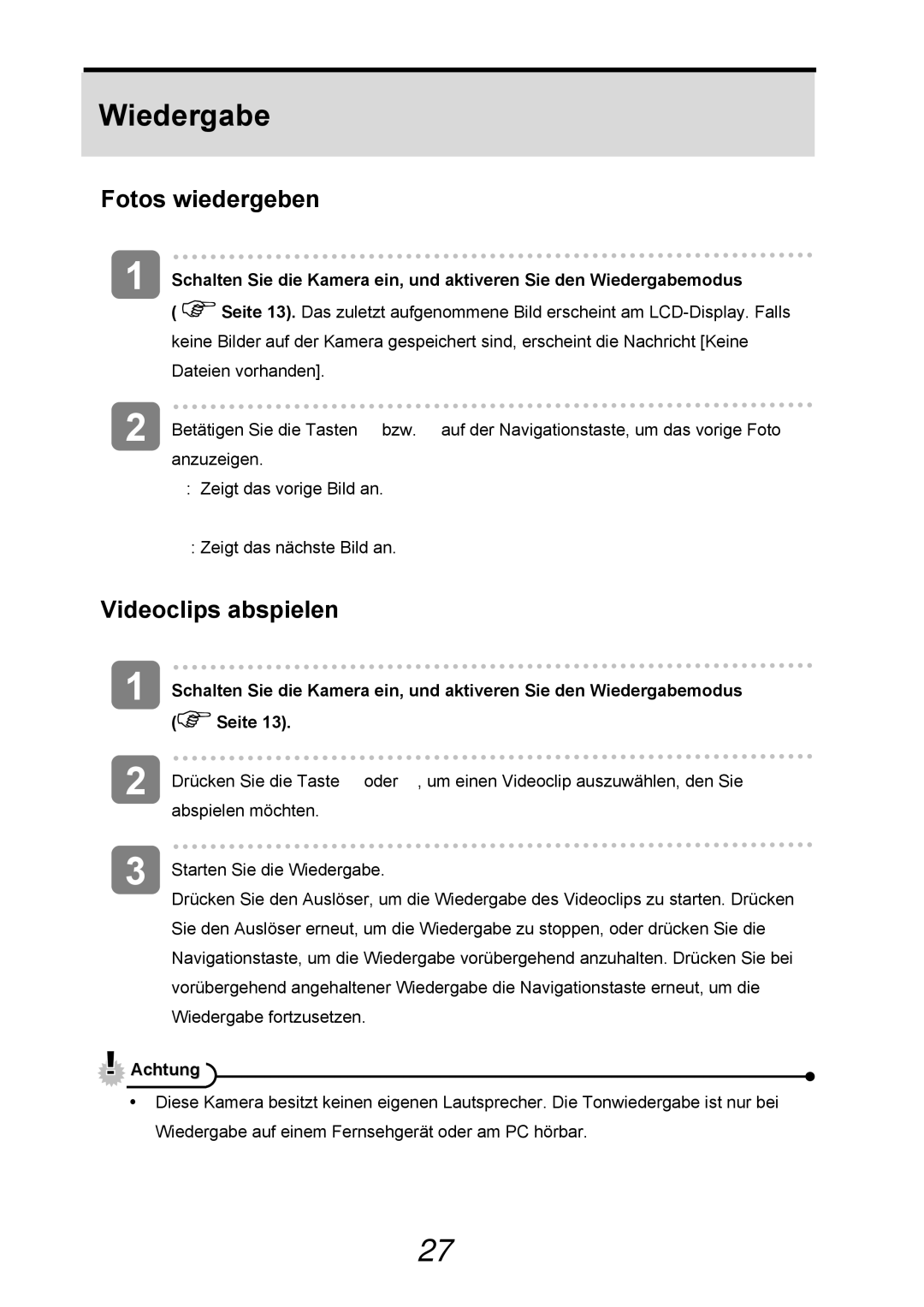 AGFA 505-D manual Wiedergabe, Fotos wiedergeben, Videoclips abspielen 