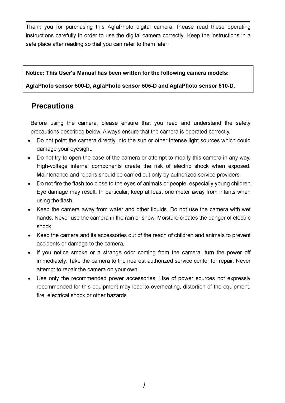 AGFA 505-D user manual Precautions 