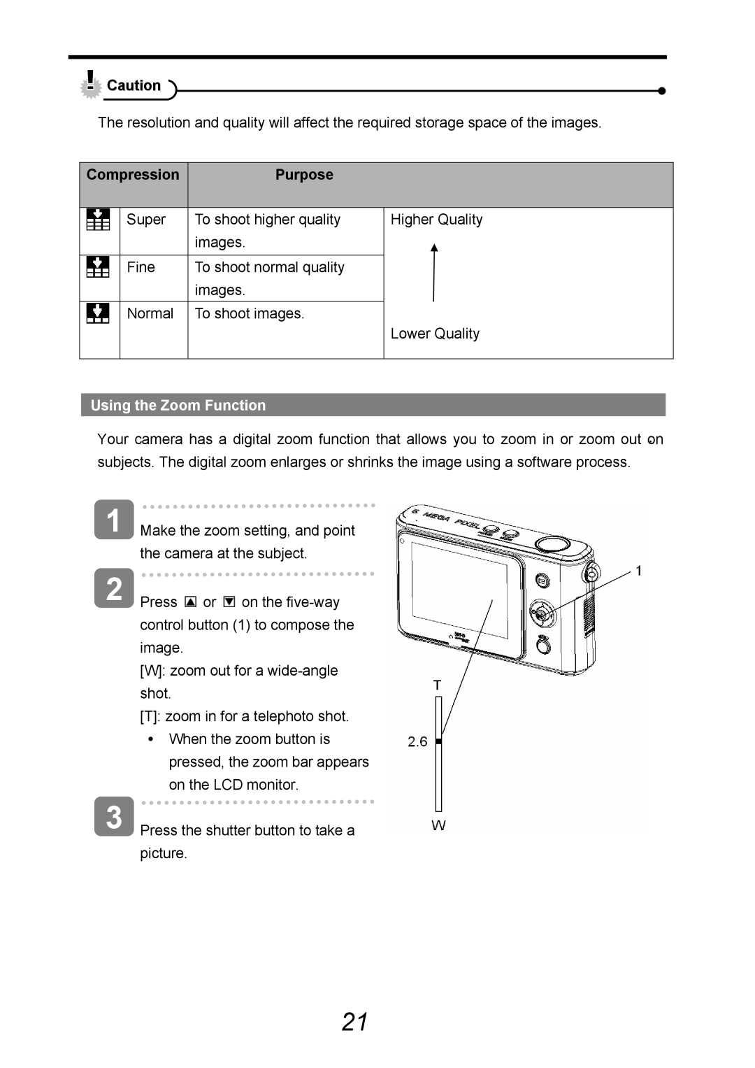 AGFA 505-D user manual Compression Purpose, Using the Zoom Function 