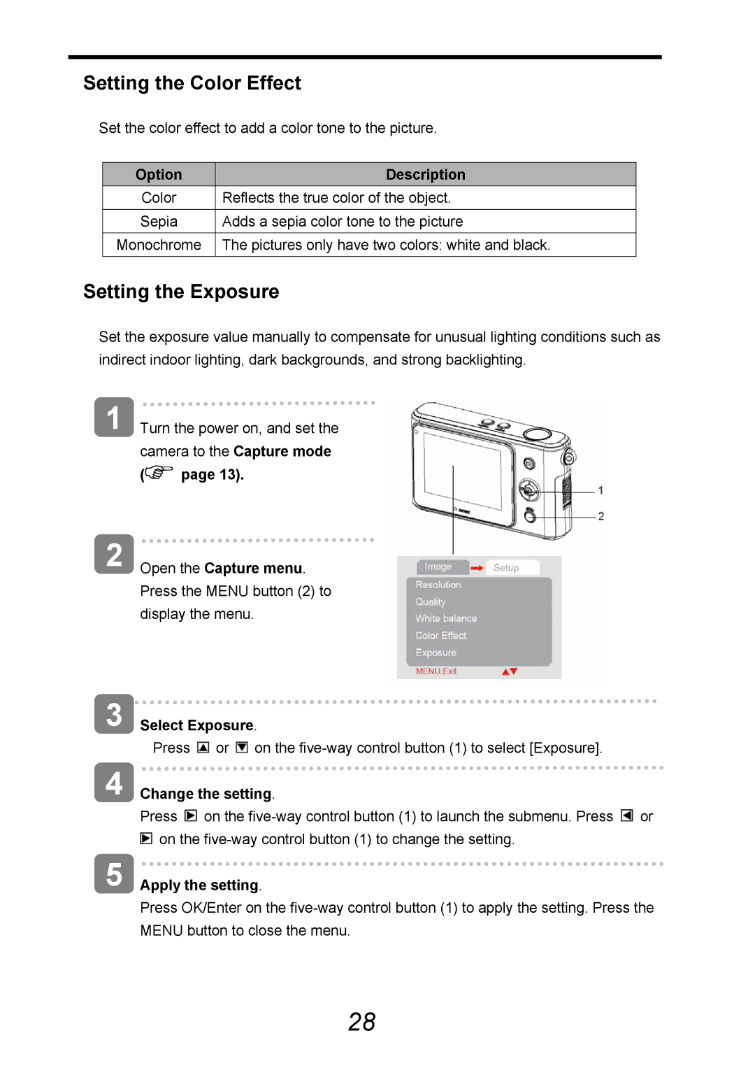 AGFA 505-D user manual Setting the Color Effect, Setting the Exposure, Select Exposure 