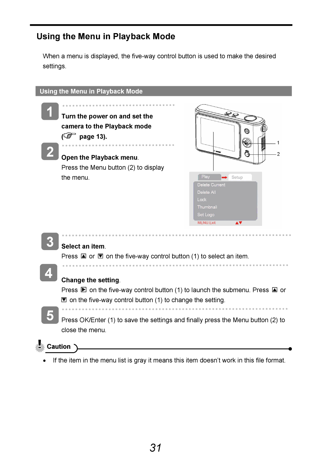 AGFA 505-D user manual Using the Menu in Playback Mode 