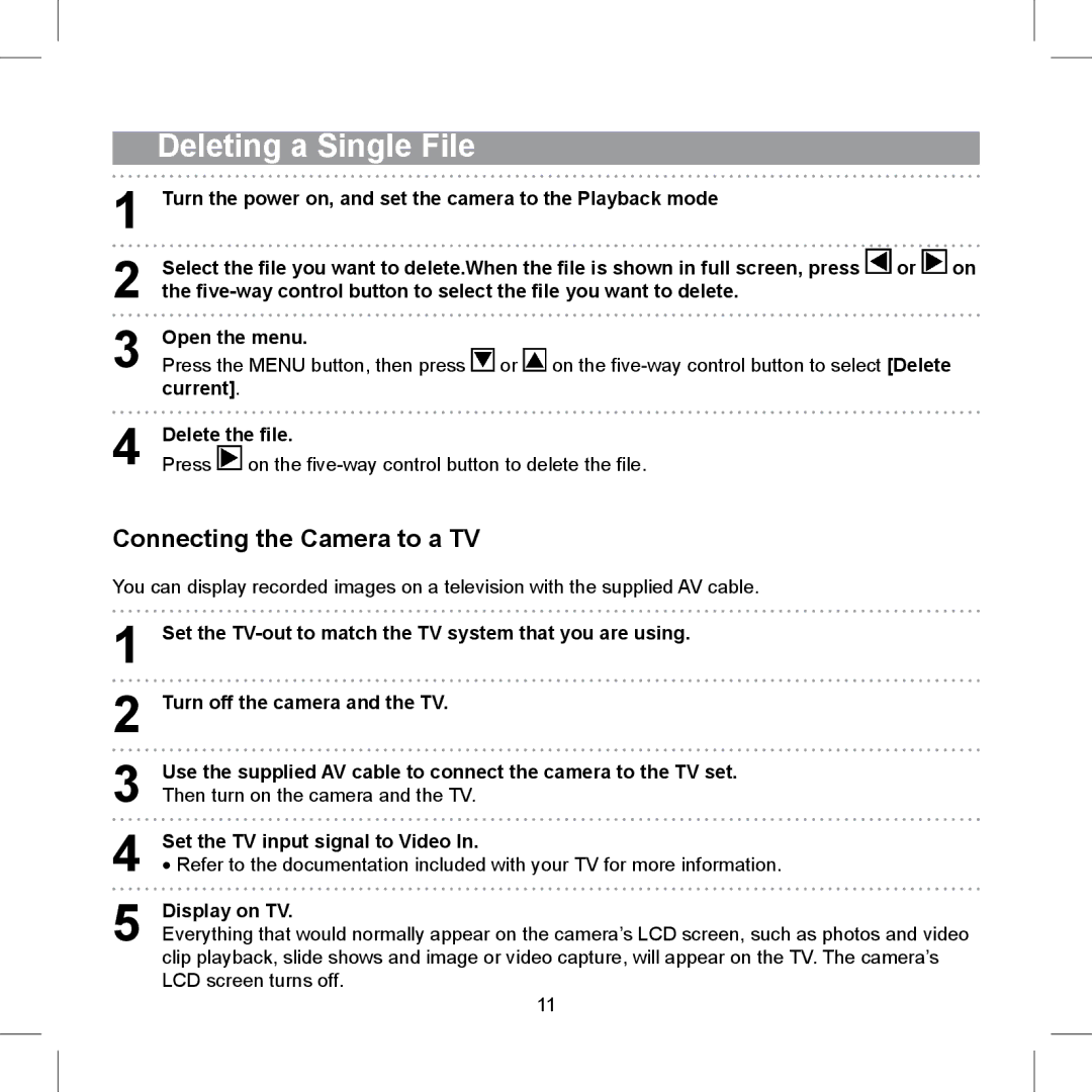 AGFA 505-X operating instructions Deleting a Single File, Connecting the Camera to a TV 