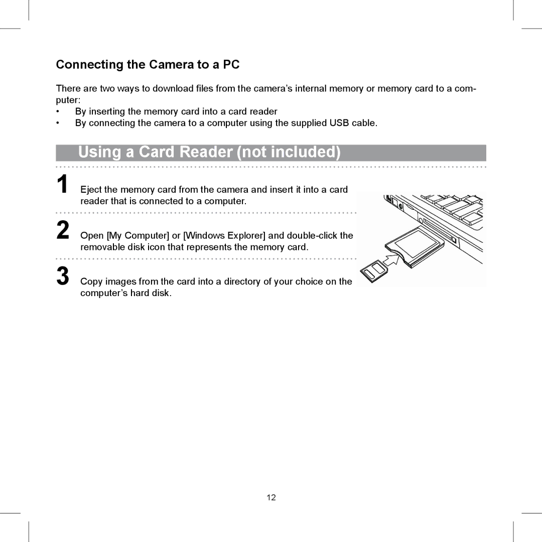 AGFA 505-X operating instructions Using a Card Reader not included, Connecting the Camera to a PC 