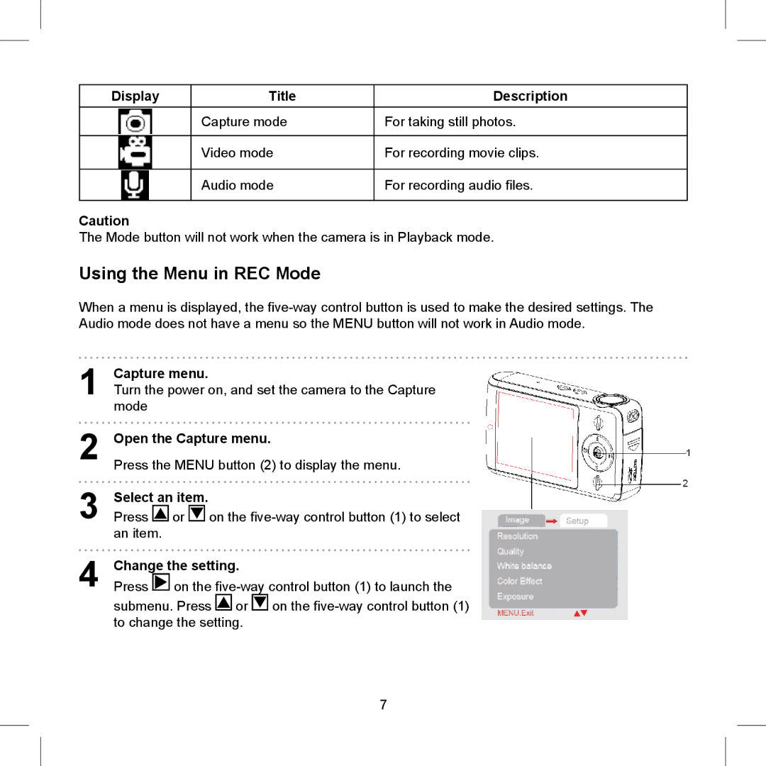 AGFA 505-X operating instructions Using the Menu in REC Mode 