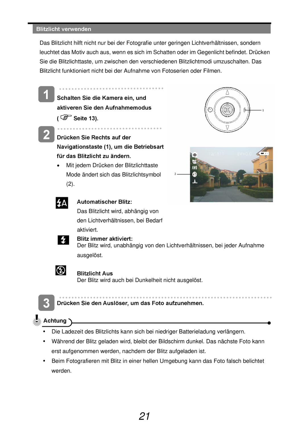 AGFA 510-X, 500-X user manual Blitzlicht verwenden, Automatischer Blitz, Blitz immer aktiviert, Blitzlicht Aus 