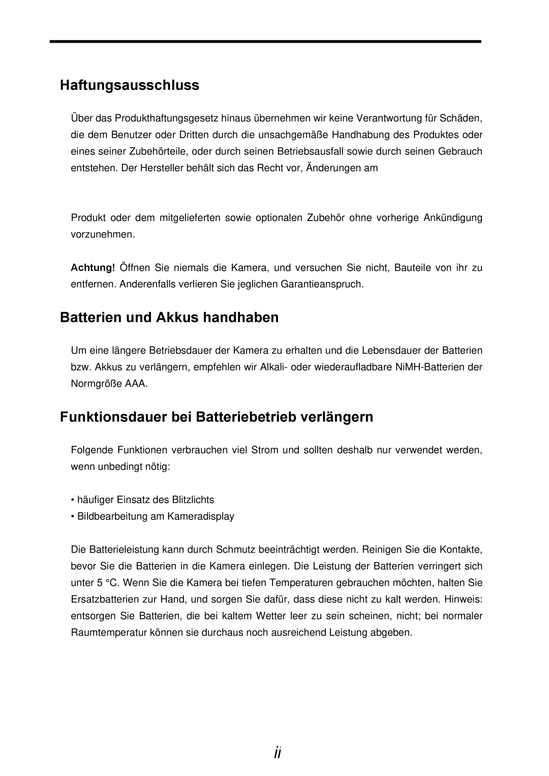 AGFA 500-X, 510-X Haftungsausschluss, Batterien und Akkus handhaben, Funktionsdauer bei Batteriebetrieb verlängern 