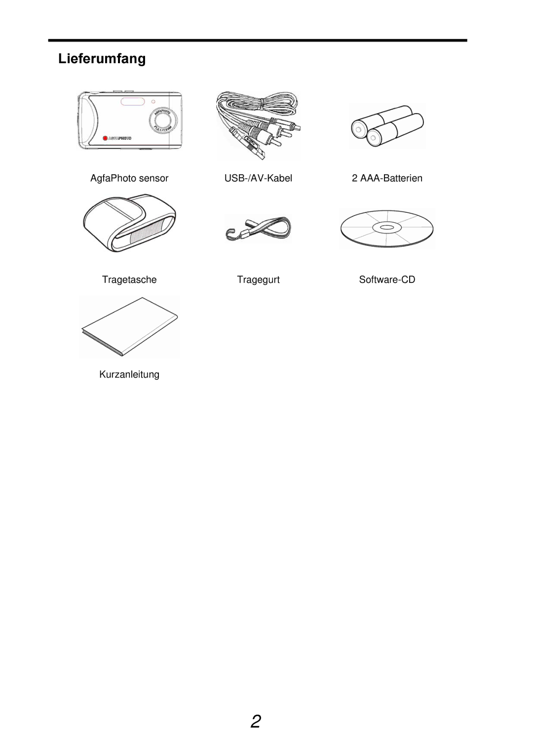 AGFA 500-X, 510-X user manual Lieferumfang 