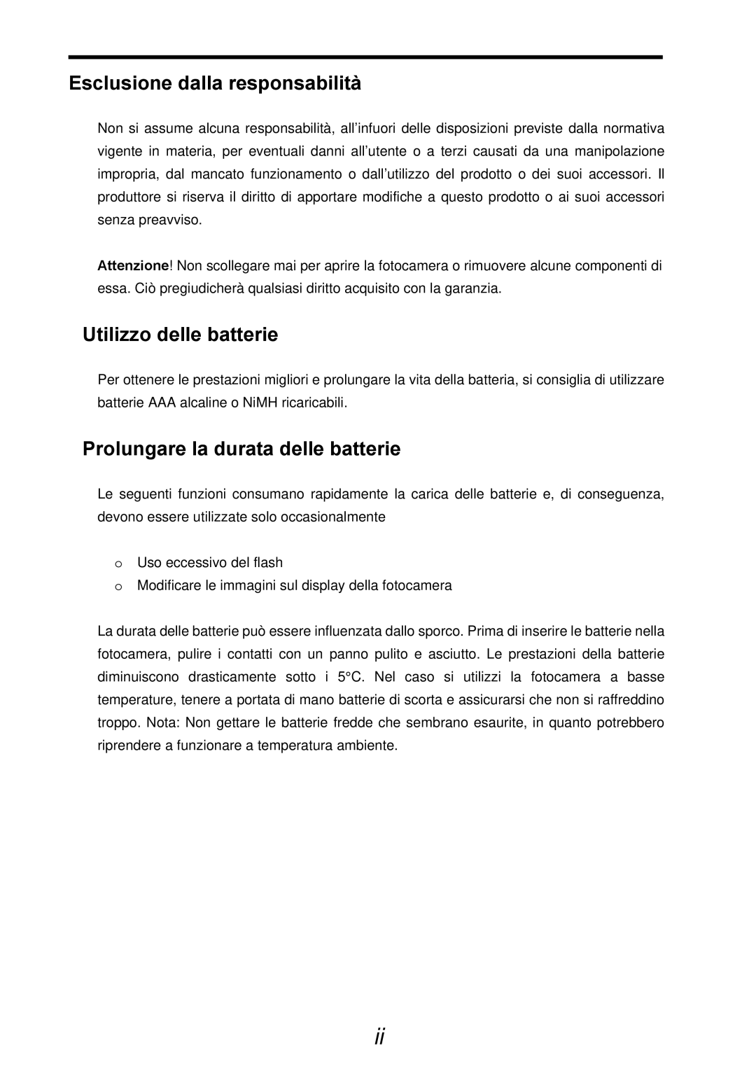 AGFA 500-X, 510-X manual Esclusione dalla responsabilità, Utilizzo delle batterie, Prolungare la durata delle batterie 