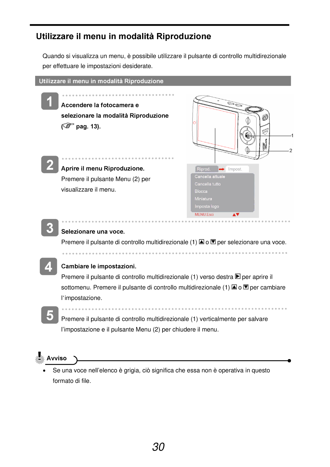 AGFA 500-X, 510-X manual Utilizzare il menu in modalità Riproduzione 