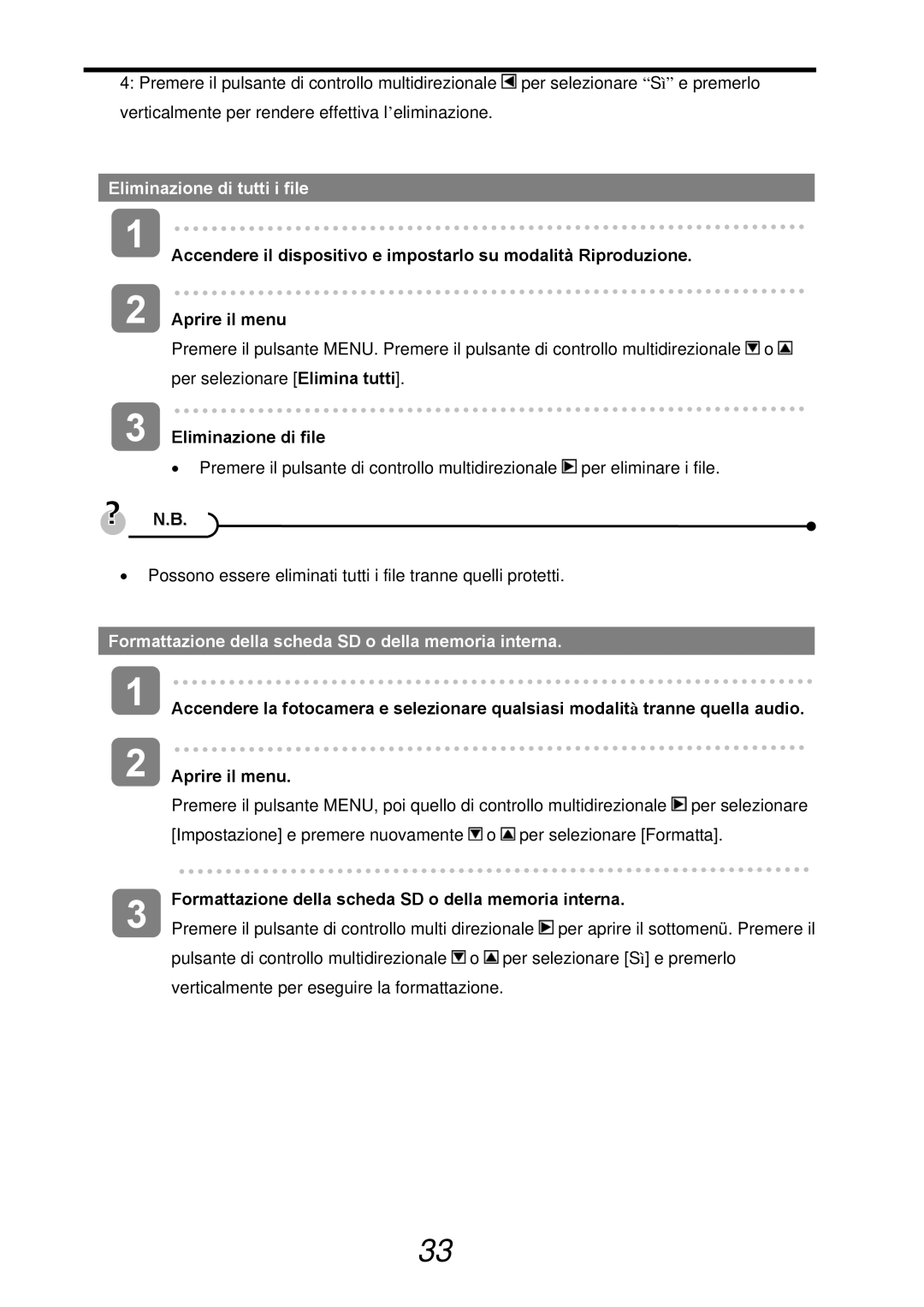 AGFA 510-X manual Eliminazione di tutti i file, Eliminazione di file, Formattazione della scheda SD o della memoria interna 