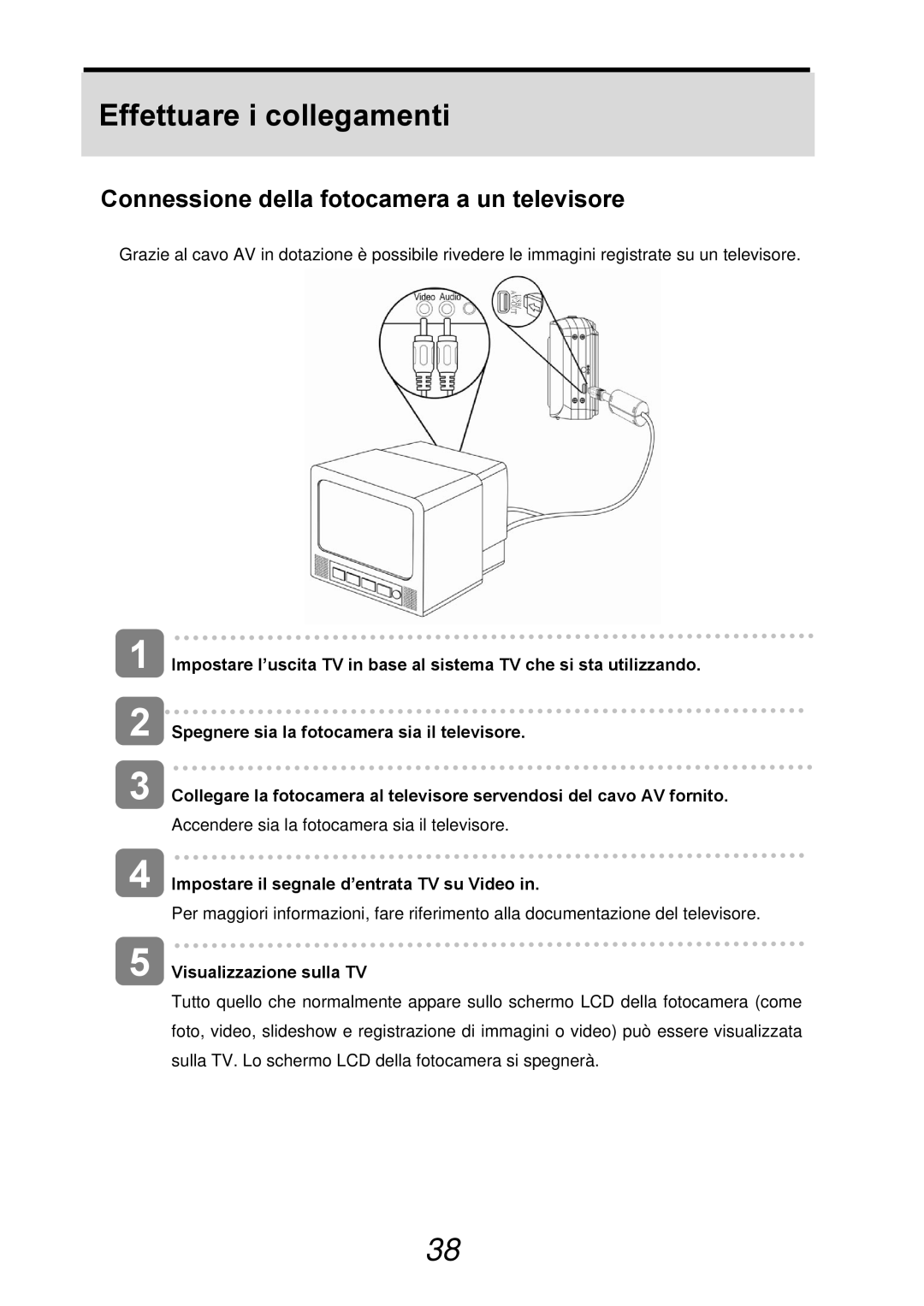 AGFA 500-X, 510-X manual Effettuare i collegamenti, Connessione della fotocamera a un televisore 