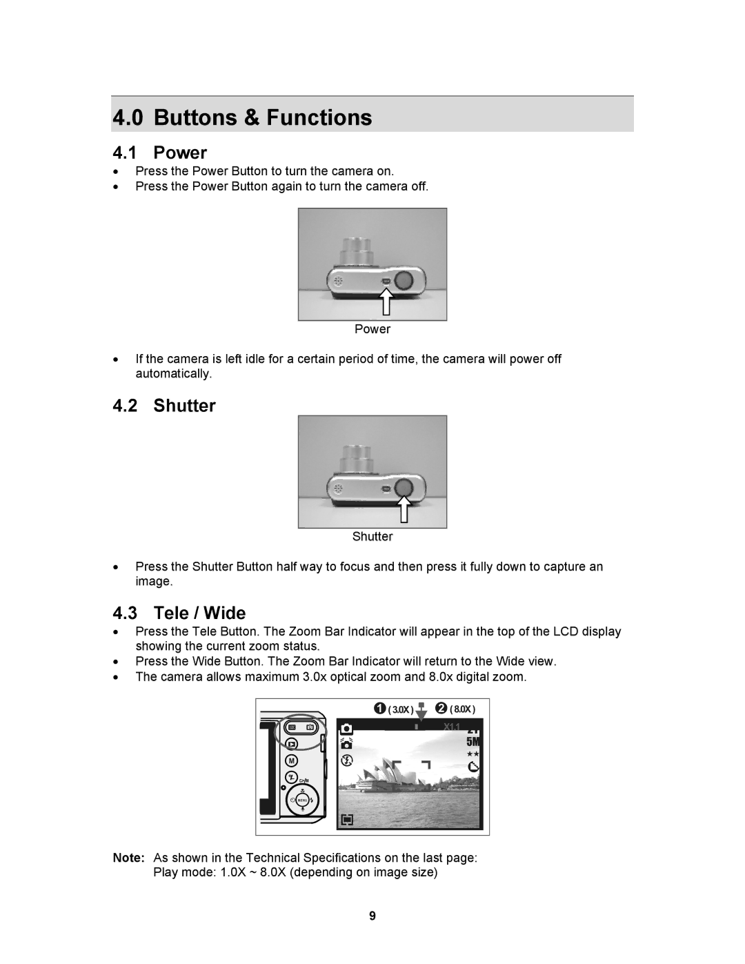 AGFA 530s user manual Buttons & Functions, Power, Shutter, Tele / Wide 