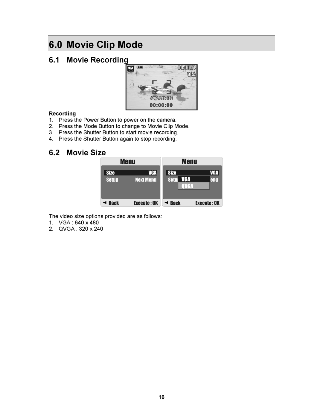 AGFA 530s user manual Movie Clip Mode, Movie Recording, Movie Size 