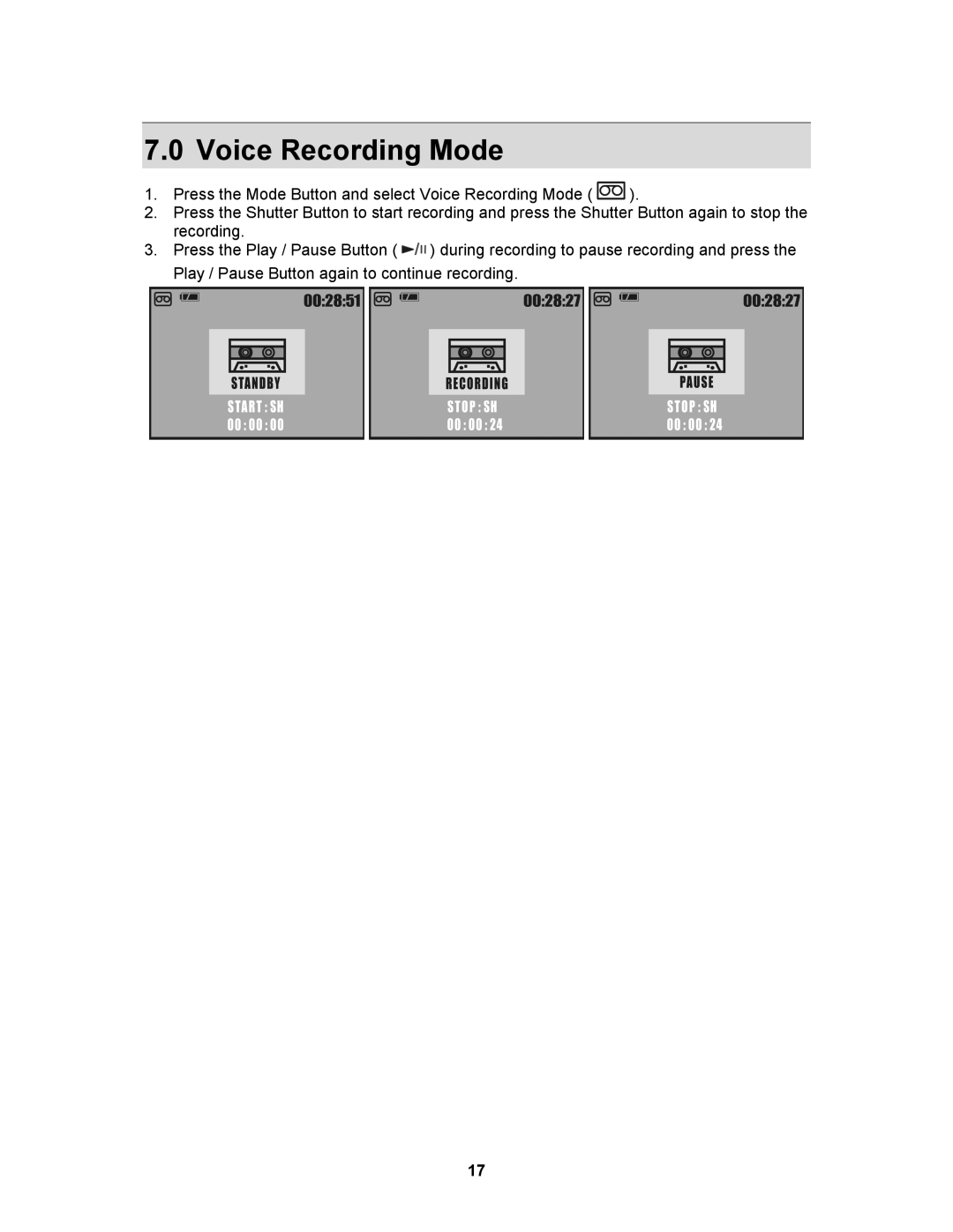 AGFA 530s user manual Voice Recording Mode 