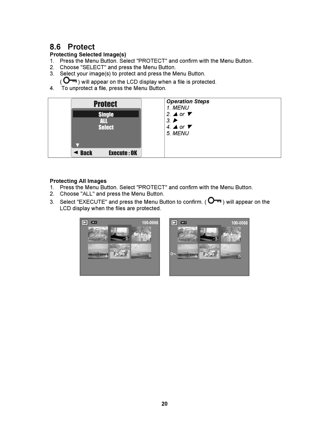 AGFA 530s user manual Protecting Selected Images, Protecting All Images 