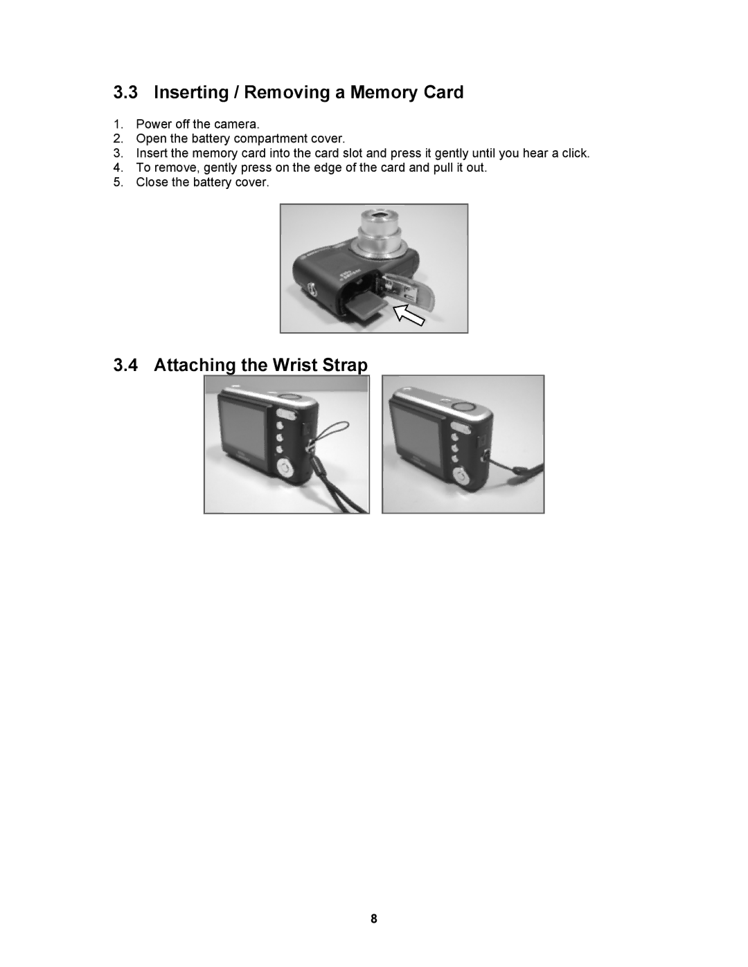 AGFA 530s user manual Inserting / Removing a Memory Card, Attaching the Wrist Strap 