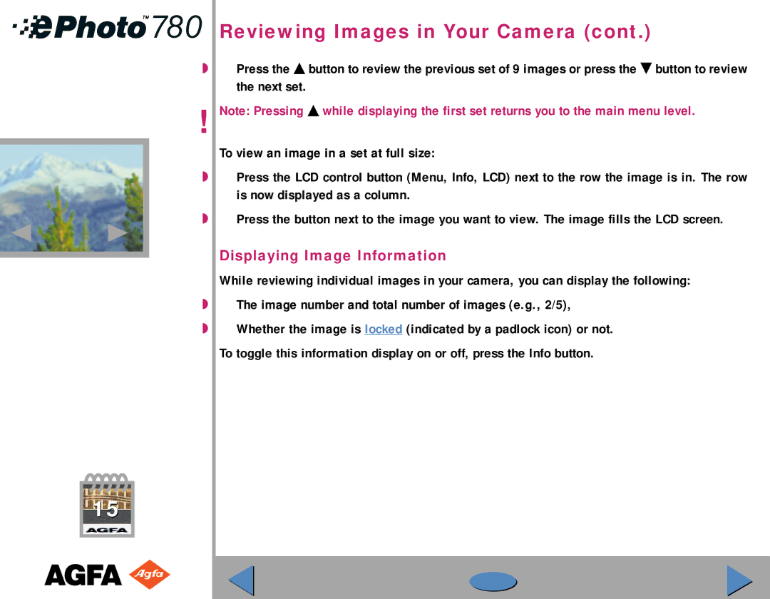 AGFA 780 quick start Displaying Image Information 