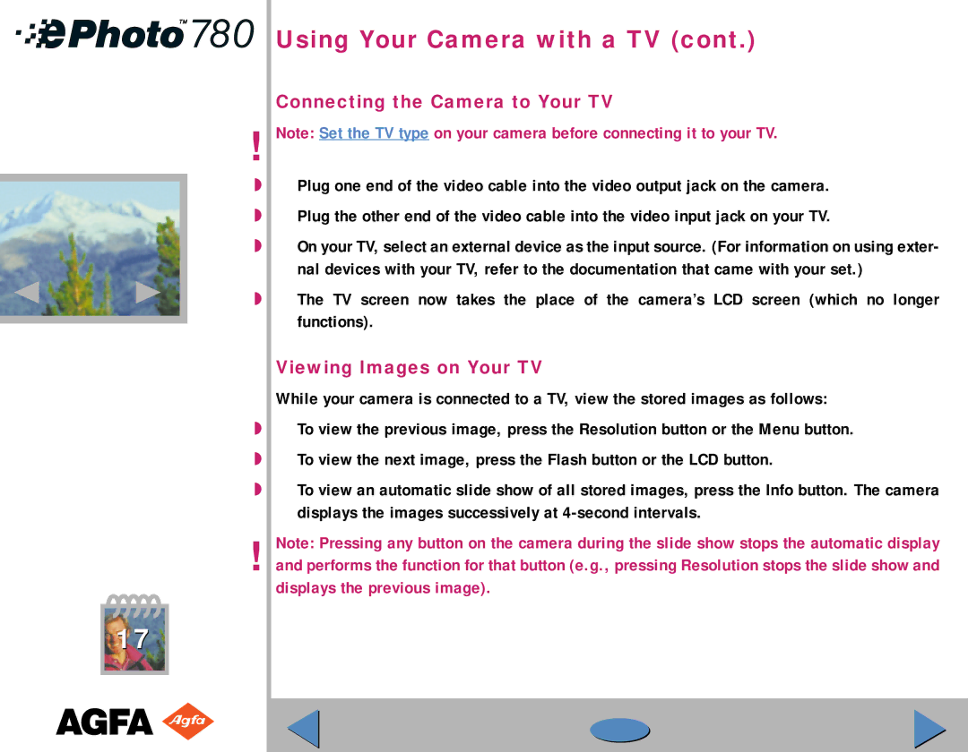 AGFA 780 quick start Connecting the Camera to Your TV, Viewing Images on Your TV 