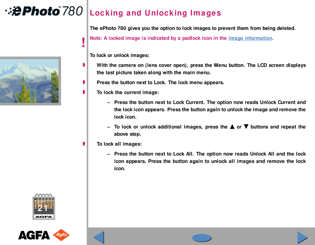 AGFA 780 quick start Locking and Unlocking Images 