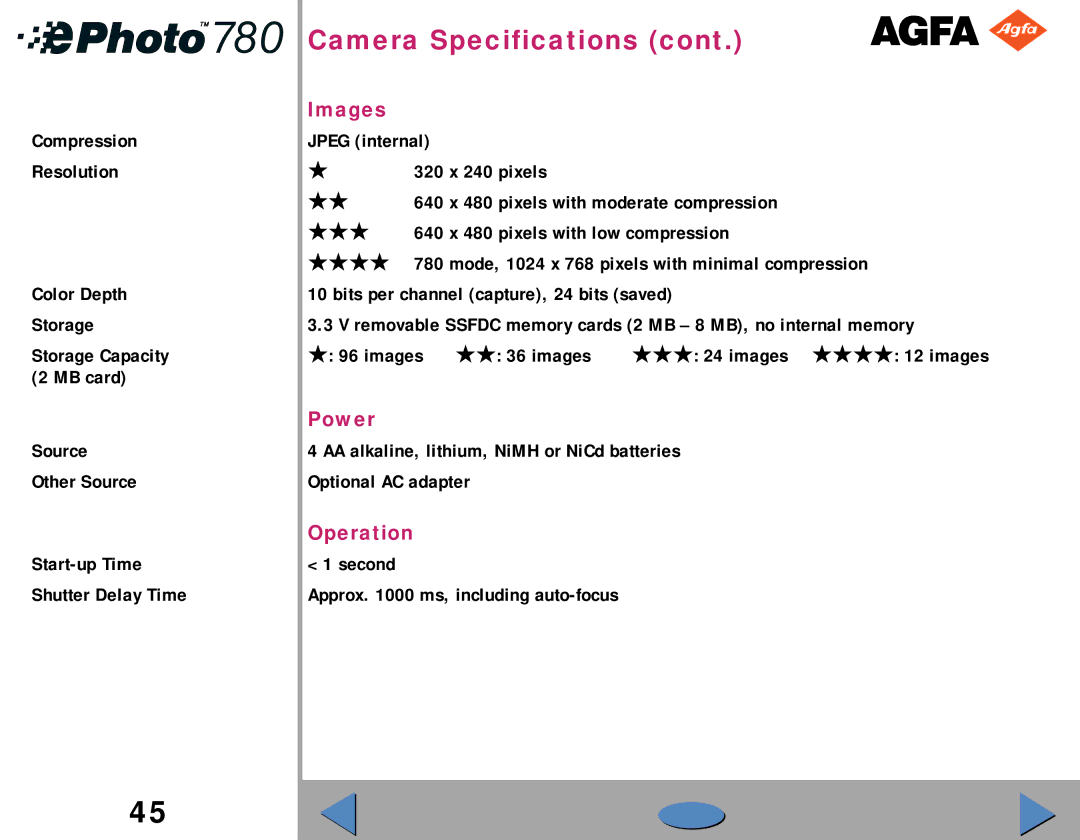 AGFA 780 quick start Images, Power, Operation 