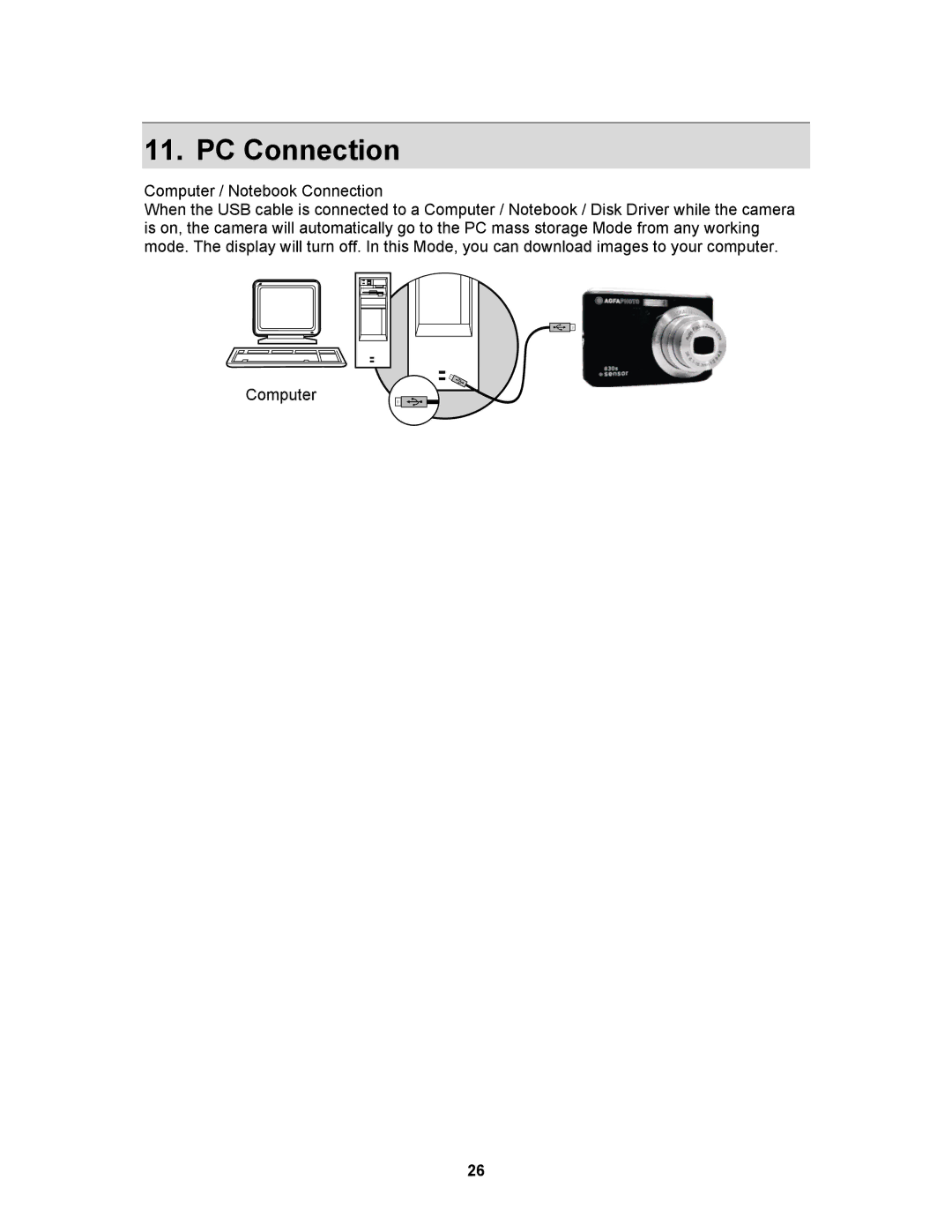 AGFA 830s user manual PC Connection, Computer / Notebook Connection 