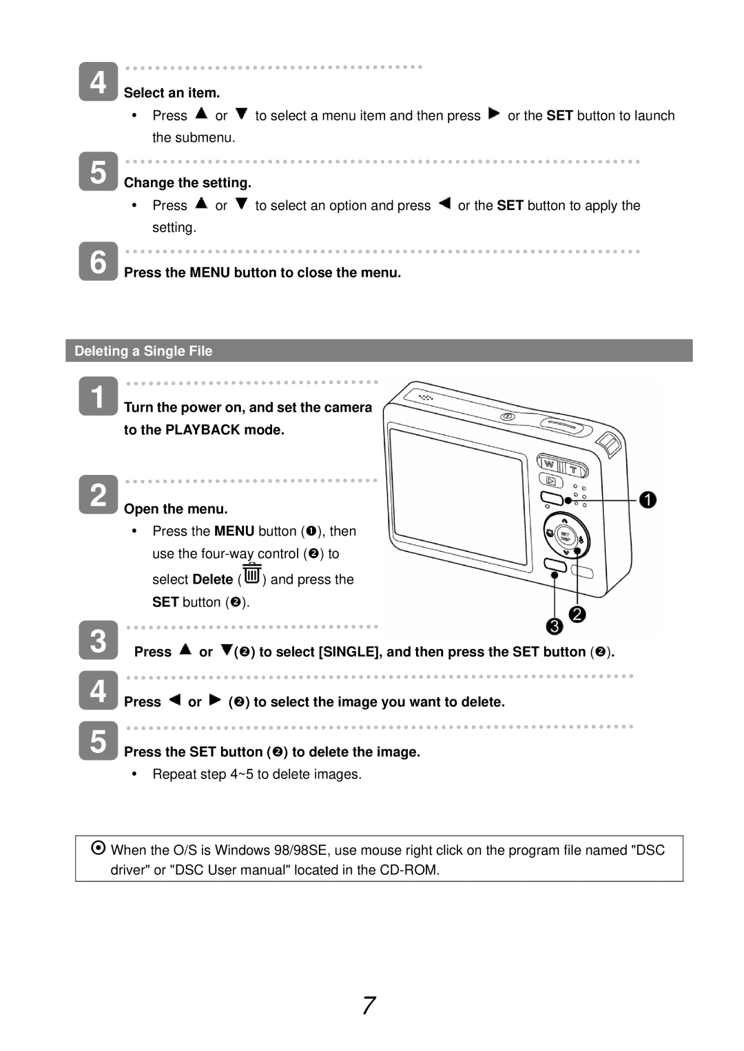 AGFA AP DC-733i Black operating instructions Press the Menu button to close the menu, Deleting a Single File 