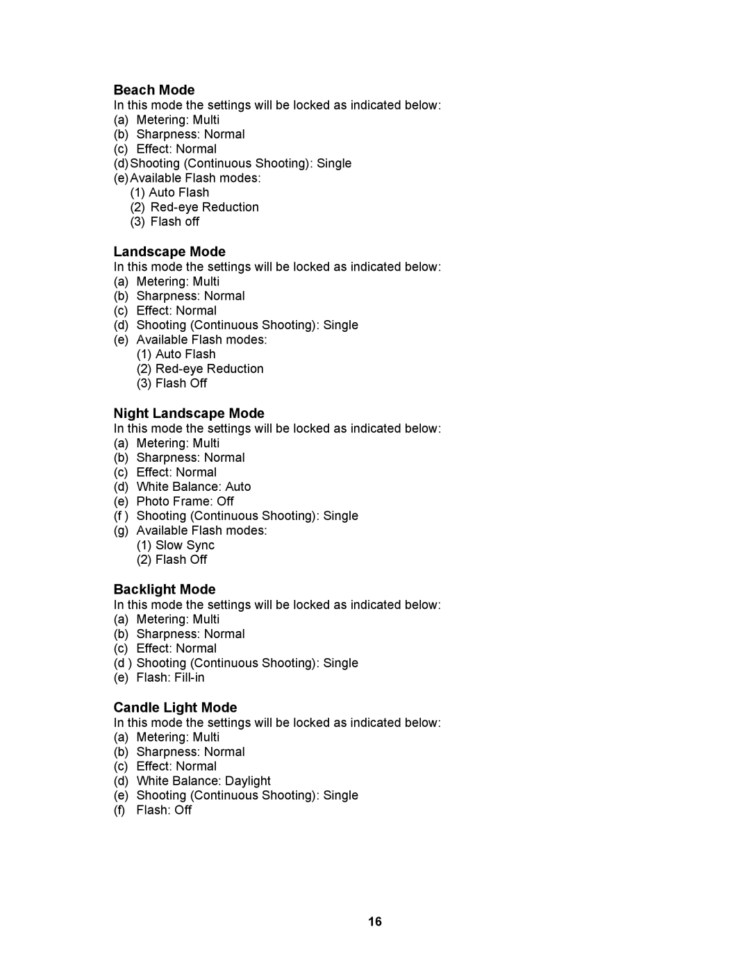 AGFA AP Sensor 830 operating instructions Beach Mode, Night Landscape Mode, Backlight Mode, Candle Light Mode 