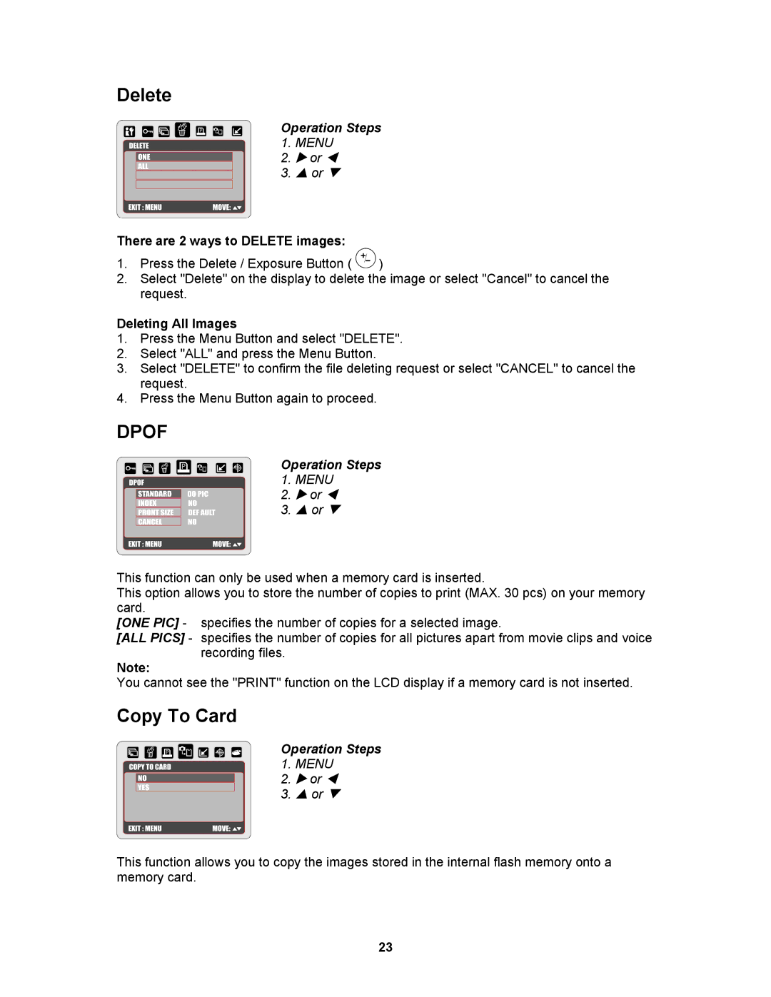 AGFA AP Sensor 830 operating instructions Copy To Card, There are 2 ways to Delete images, Deleting All Images 