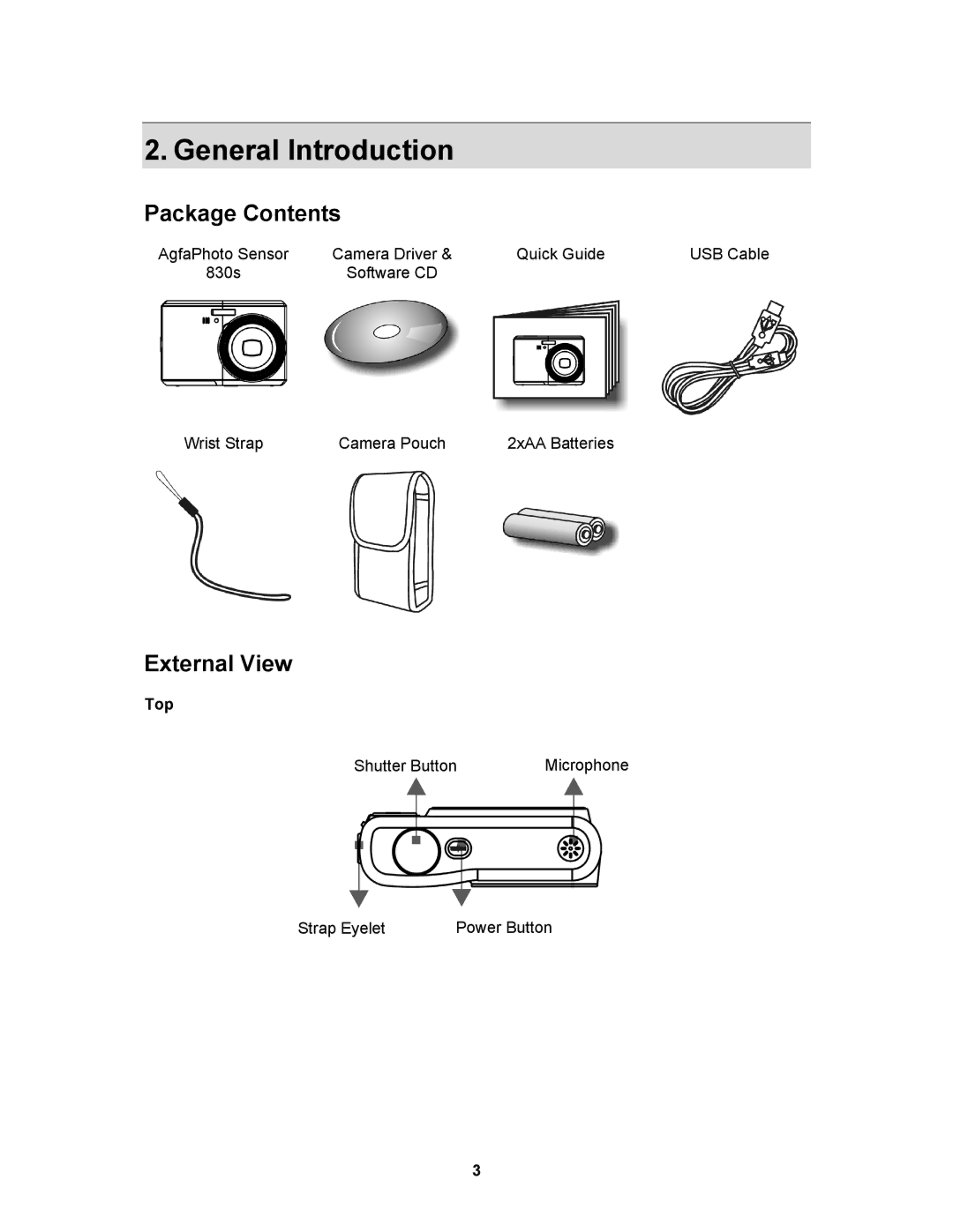 AGFA AP Sensor 830 operating instructions General Introduction, Package Contents, External View 