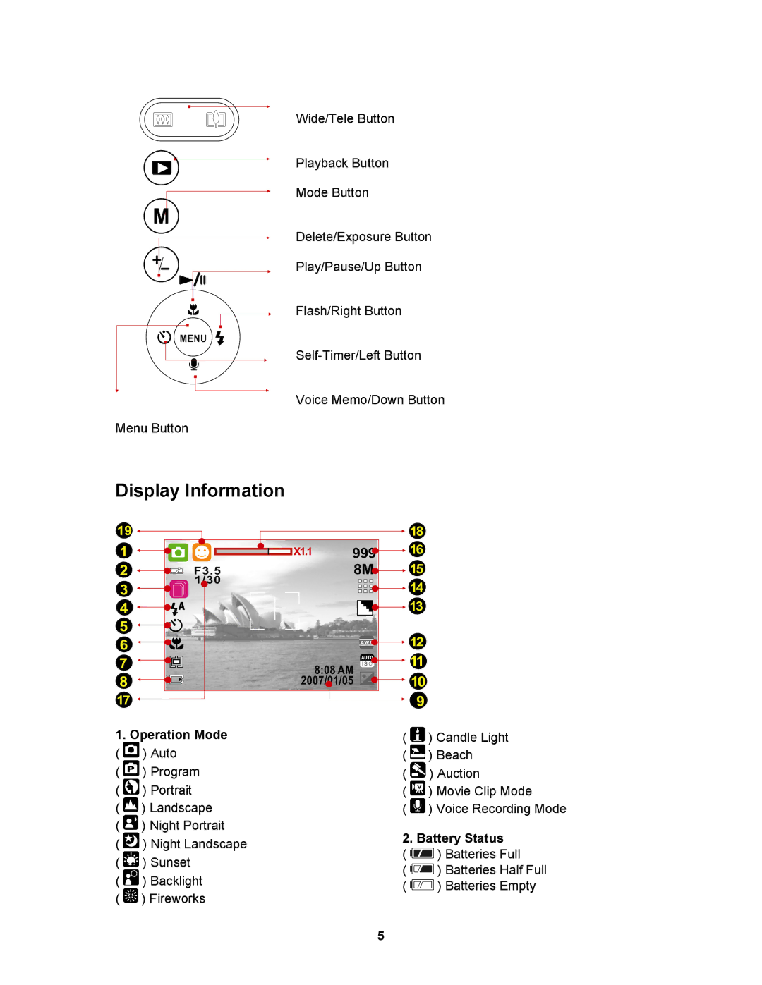 AGFA AP Sensor 830 operating instructions Display Information, Operation Mode, Battery Status 