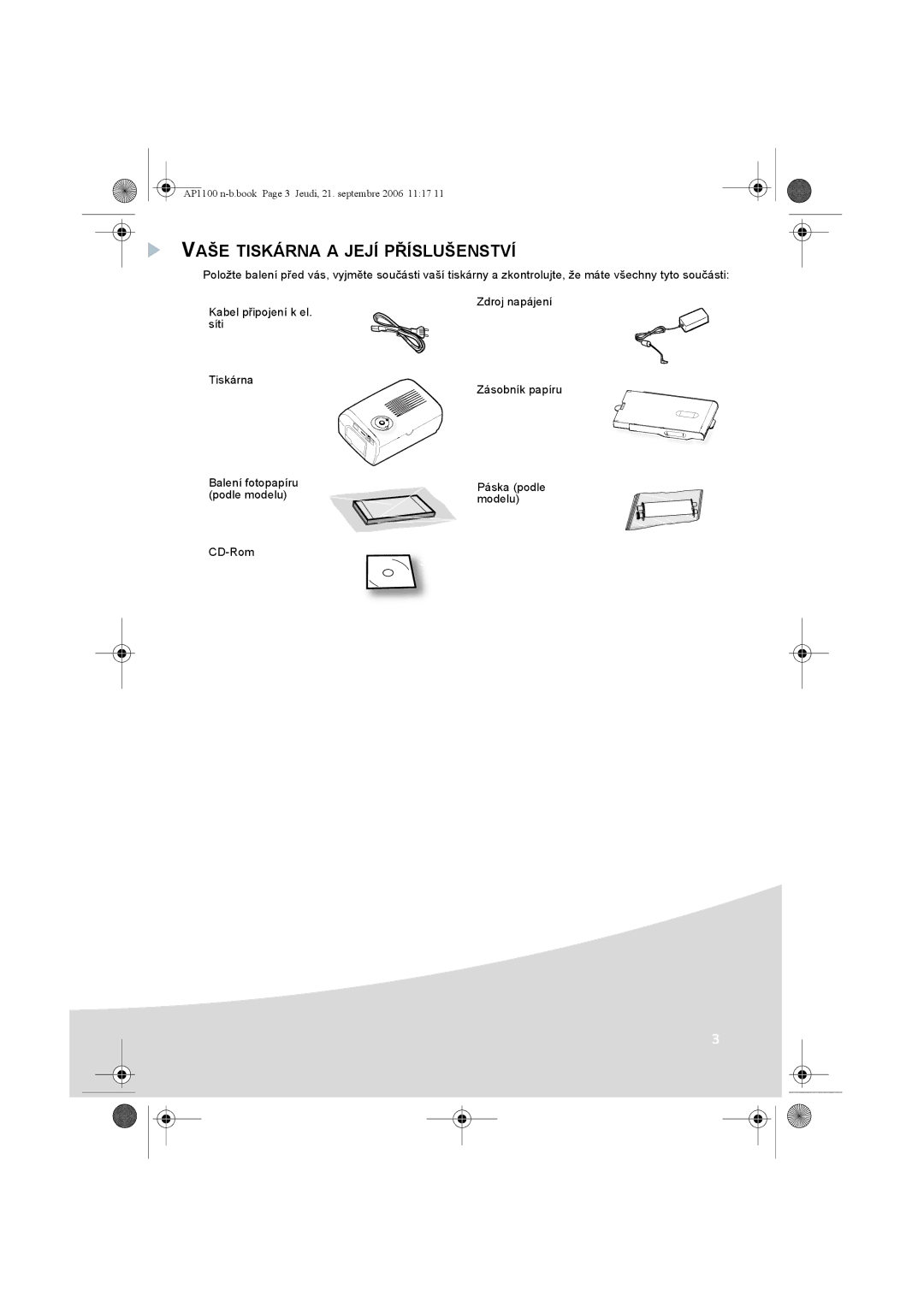 AGFA AP1100 manual Vaše Tiskárna a Její Příslušenství 